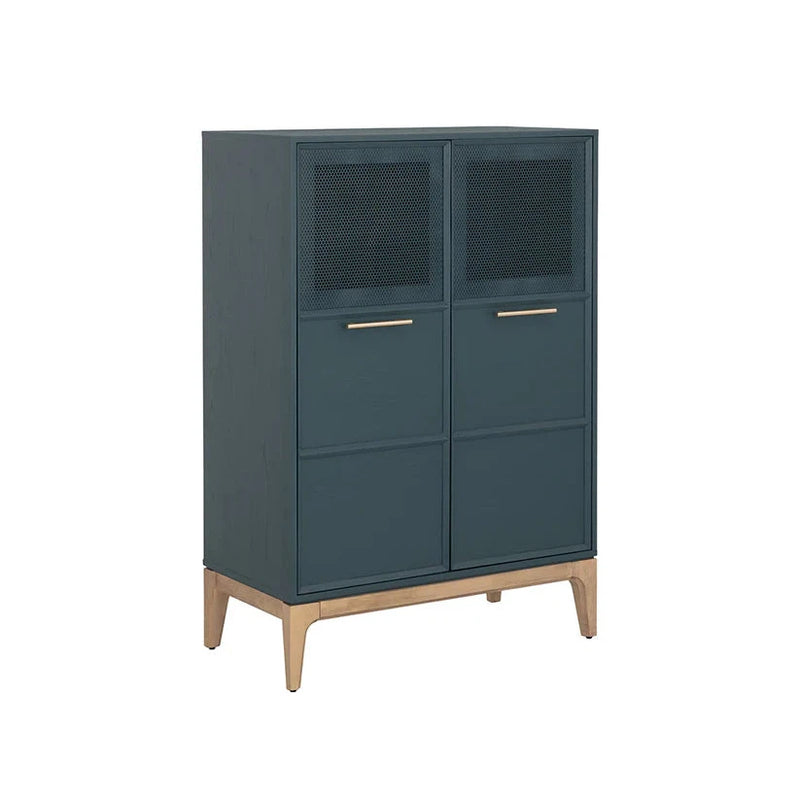 Rivero Highboard Teal With Ample Storage And Antique Brass