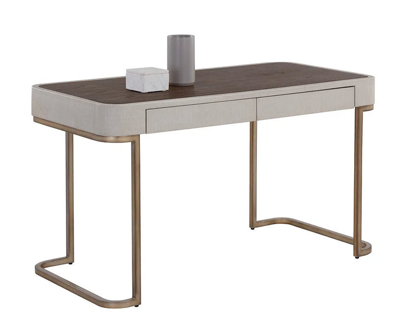 Jamille Desk With Soft Closing Drawers And Warm Brass Base