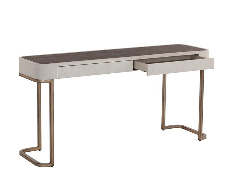 Jamille Console Table With Faux Leather And Steel Base