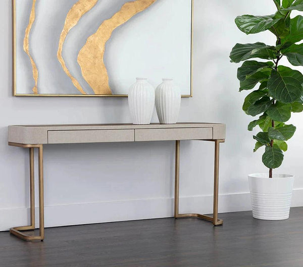 Jamille Console Table With Faux Leather And Steel Base