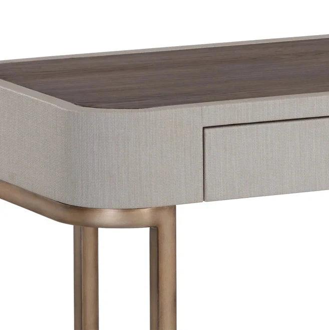 Jamille Console Table With Faux Leather And Steel Base