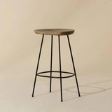 Indra Counter Stool Natural Wood Seat Black Iron Frame