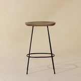 Indra Counter Stool Natural Wood Seat Black Iron Frame