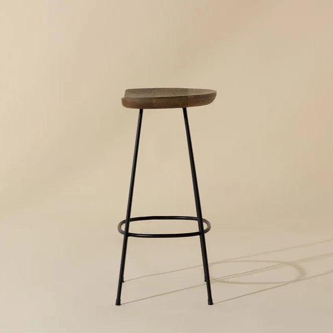 Indra Counter Stool Natural Wood Seat Black Iron Frame