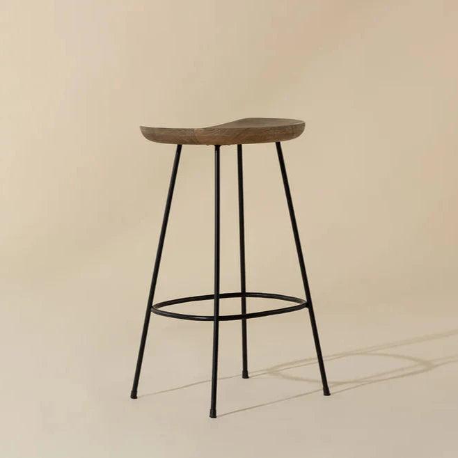 Indra Counter Stool Natural Wood Seat Black Iron Frame