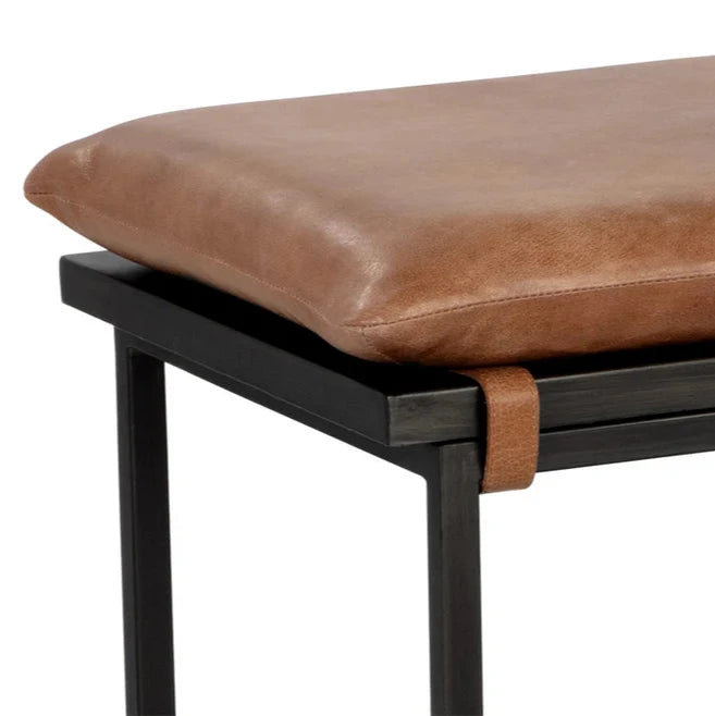 Zancor Bench - Tan Leather with Gunmetal Frame