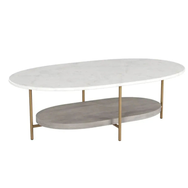 Deja White Marble Topped Oval Coffee Table