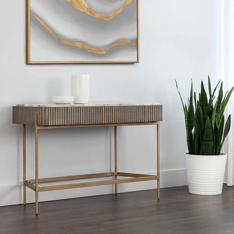 Mauro Console Table With Marble Top And Antique Brass