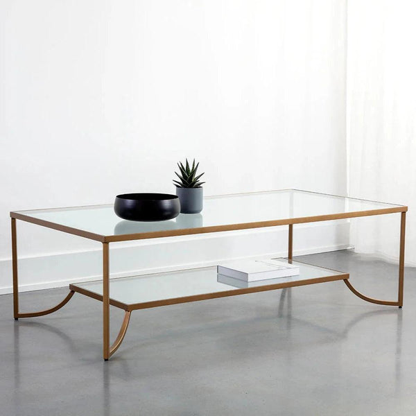 Kessler Coffee Table With Antique Gold Iron Frame