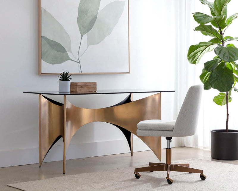 Elegant London Desk With Smoked Glass And Gold Finish