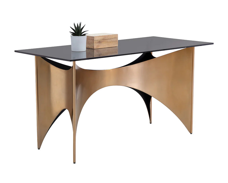 Elegant London Desk With Smoked Glass And Gold Finish