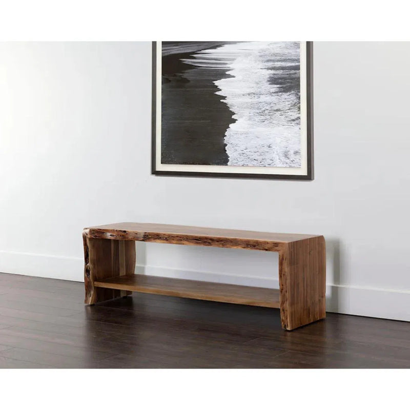 Ridge Waterfall Edge Designed Wooden Backless Bench