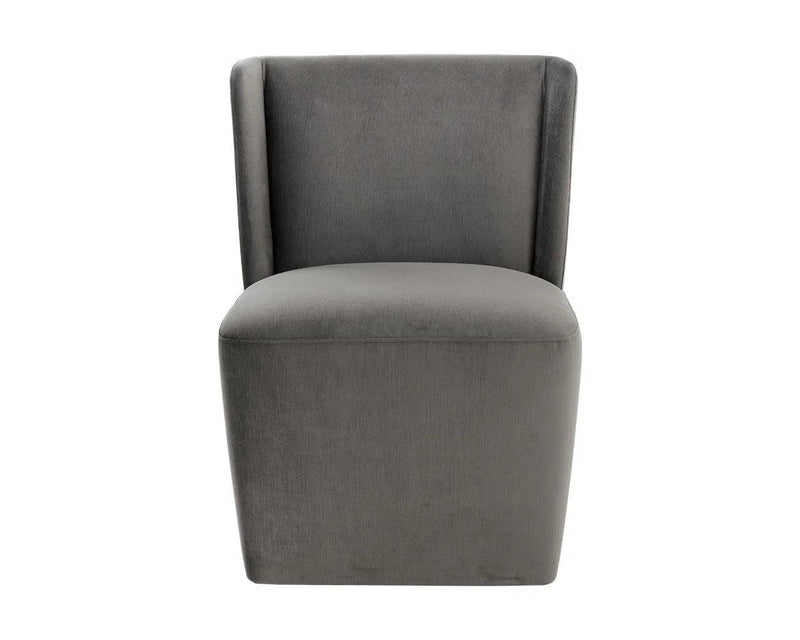 Amita Fabric Upholstered Wheeled Armless Dining Chair