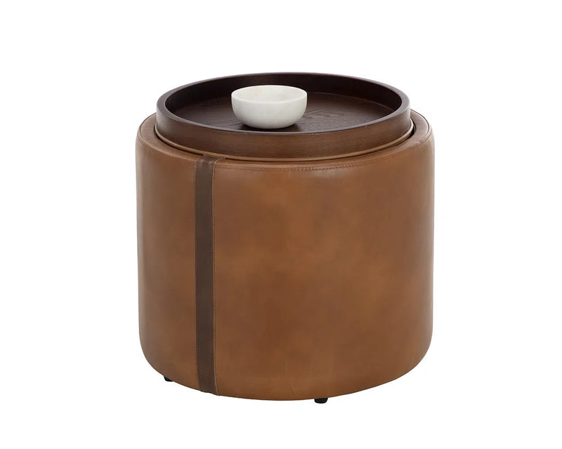 Borelli Leather Upholstered Round Storage Ottoman