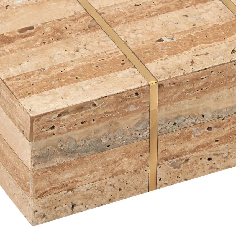 Dezi Natural Brass Inlay Travertine Box