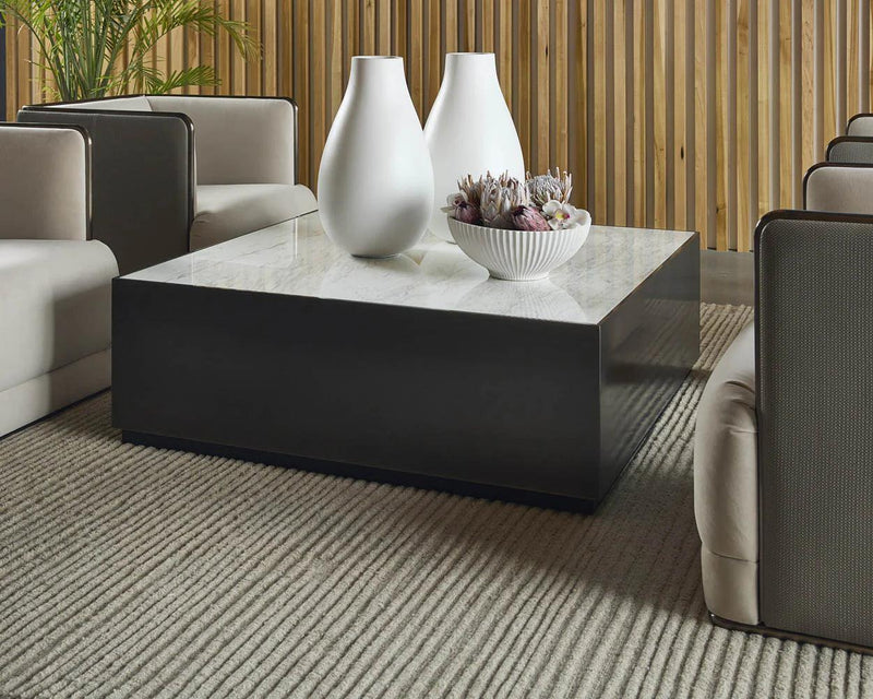 Selah Coffee Table Modern Marble Top With Black Base