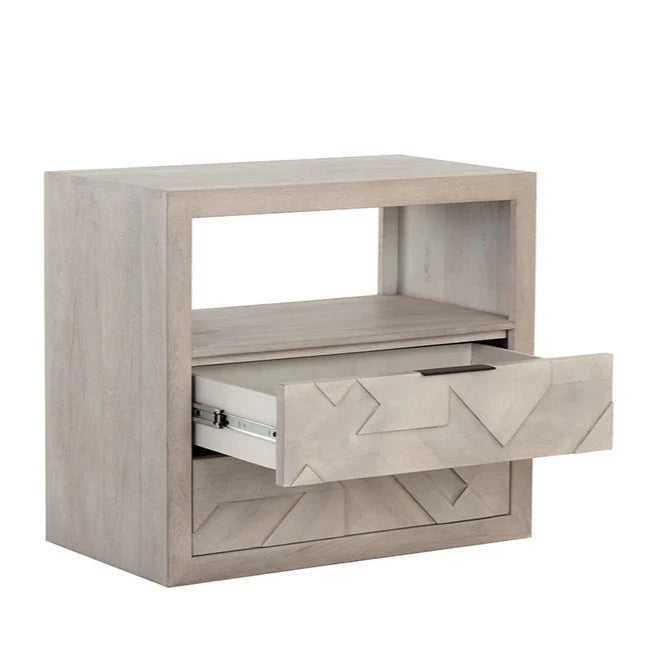 Lisboa Nightstand Light Grey Mango Wood Ample Storage