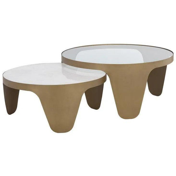 Mysaria Nesting Coffee Tables Set Of 2 With Marble And Glass