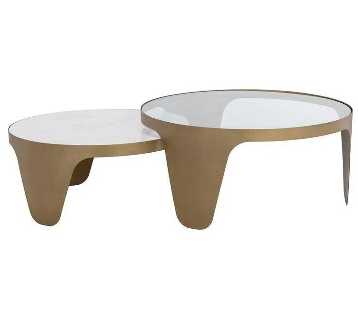 Mysaria Nesting Coffee Tables Set Of 2 With Marble And Glass