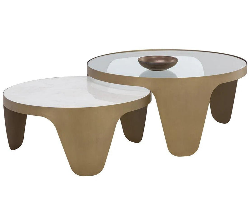 Mysaria Nesting Coffee Tables Set Of 2 With Marble And Glass