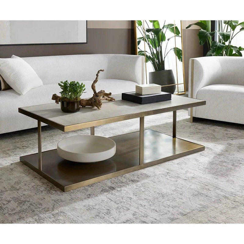 Kamali Coffee Table Modern Marble Top Antique Gold Base