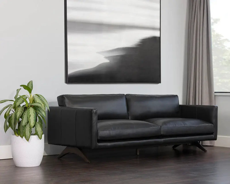 Rogers Leather Upholstered Black Sofa