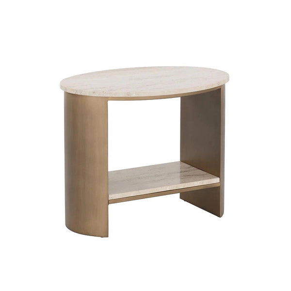 Roshni Side Table With Travertine Top And Gold Base