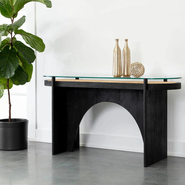 Adora Console Table Modern Glass Rattan Wood Design