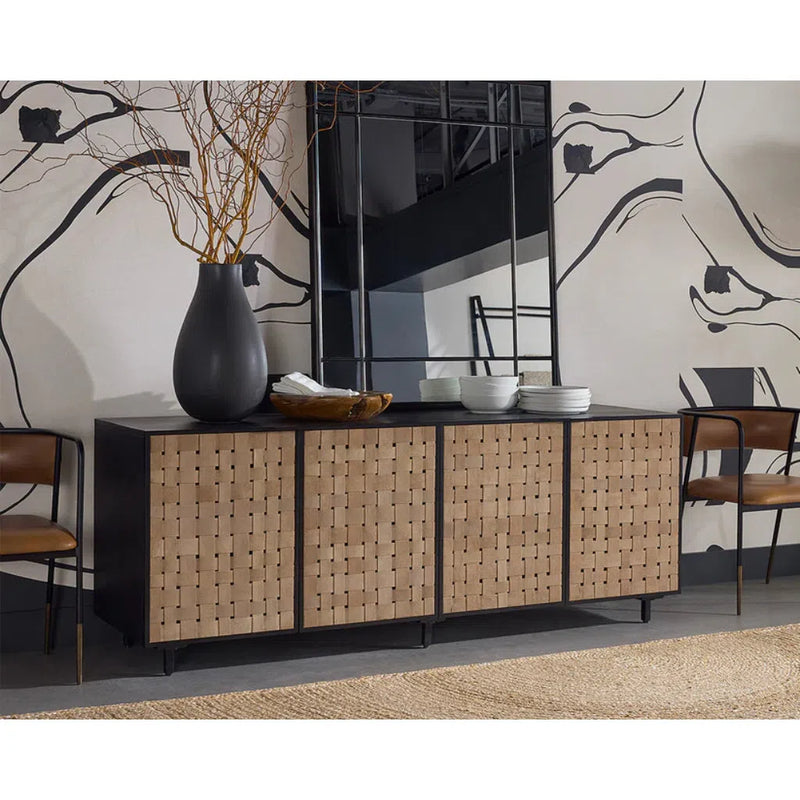 Omari Leather Upholstered Wooden Sideboard