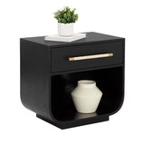 Tarrant Nightstand Modern Black Oak With Raffia Handle