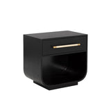 Tarrant Nightstand Modern Black Oak With Raffia Handle