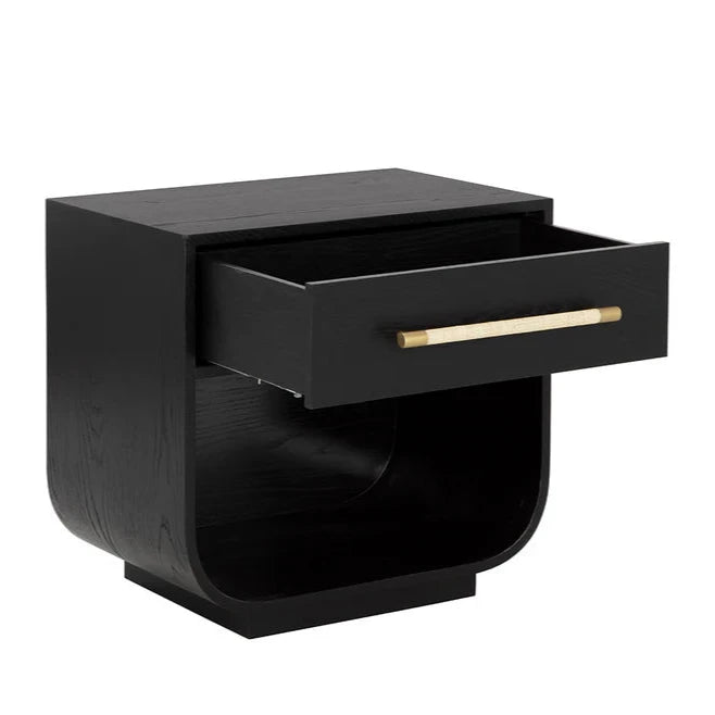 Tarrant Nightstand Modern Black Oak With Raffia Handle