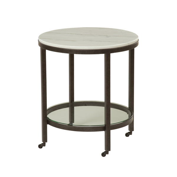 Whitman Metal and Marble White Round End Table