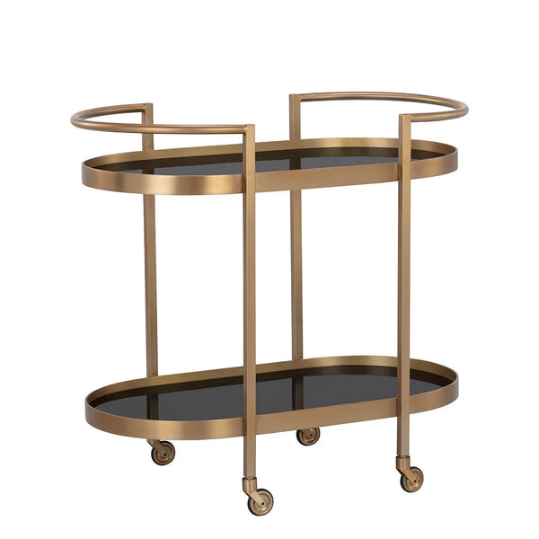 Elegant KOEN Bar Cart With Black Shelves And Brass Frame