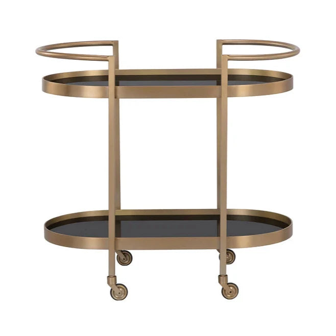 Elegant KOEN Bar Cart With Black Shelves And Brass Frame