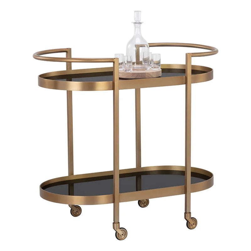 Elegant KOEN Bar Cart With Black Shelves And Brass Frame