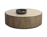 Oberon Wooden Travertine Round Coffee Table