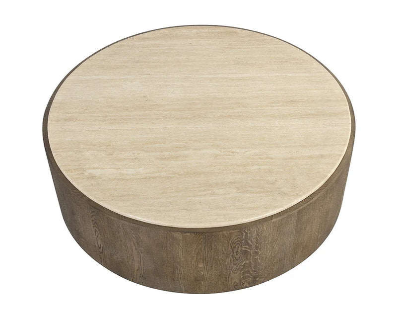 Oberon Wooden Travertine Round Coffee Table