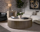 Oberon Wooden Travertine Round Coffee Table