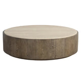 Oberon Wooden Travertine Round Coffee Table