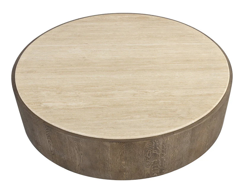 Oberon Wooden Travertine Round Coffee Table