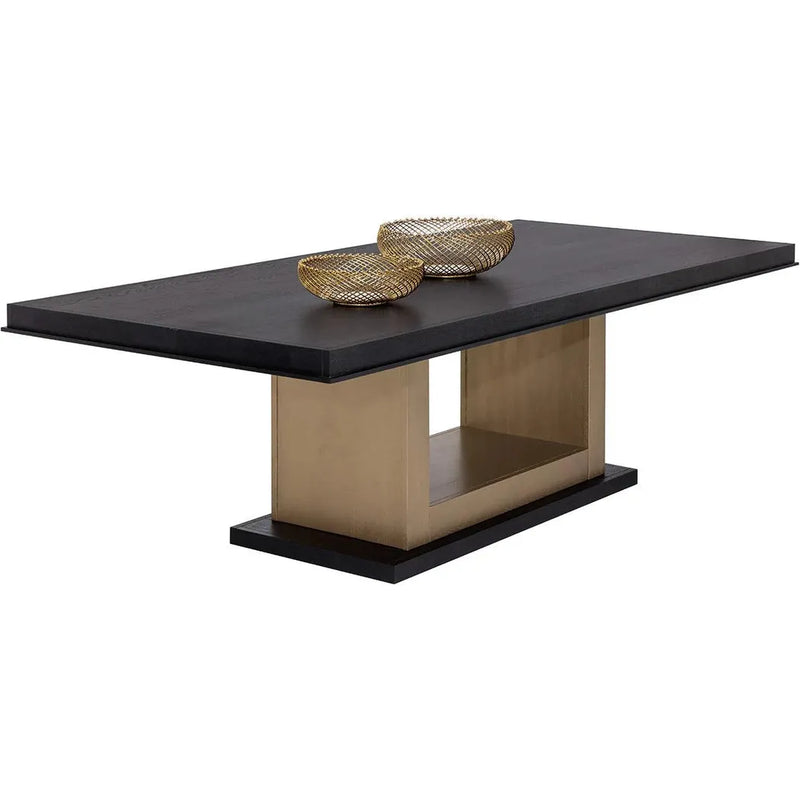 Judson Dining Table Modern Black Wood With Brass Finish