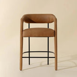 Mavia Counter Stool Modern Sesame Leather Iron Legs