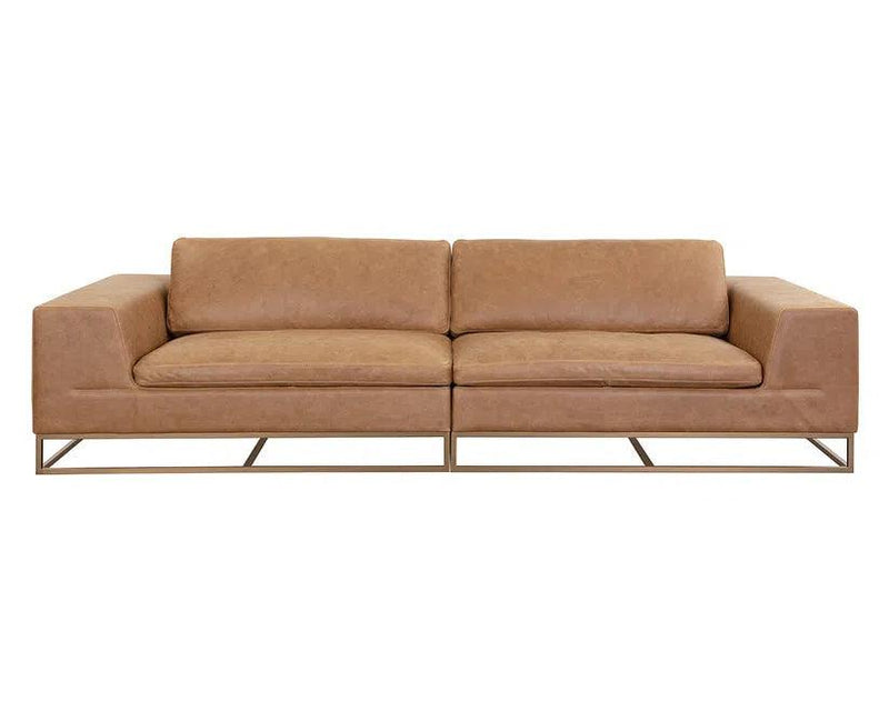 Ira Sofa Camel Leather Modern Design With Gold Base