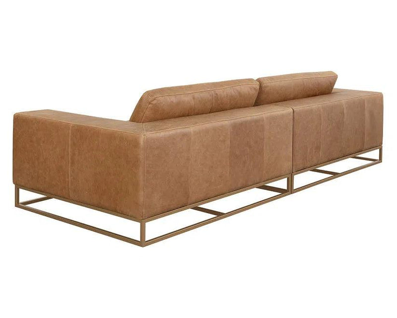 Ira Sofa Camel Leather Modern Design With Gold Base