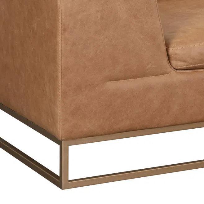 Ira Sofa Camel Leather Modern Design With Gold Base