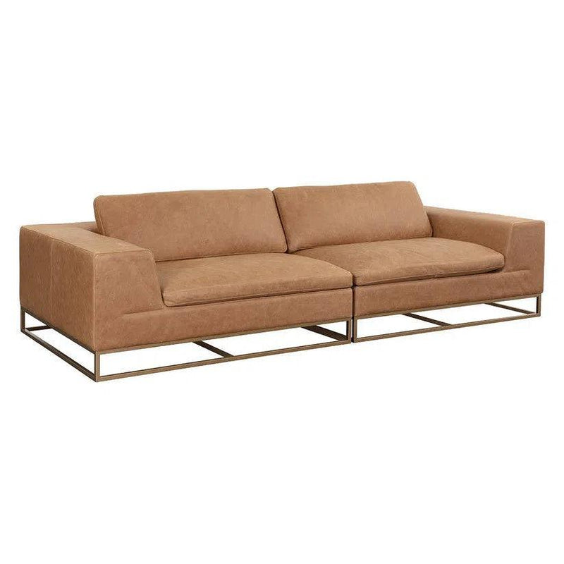 Ira Sofa Camel Leather Modern Design With Gold Base