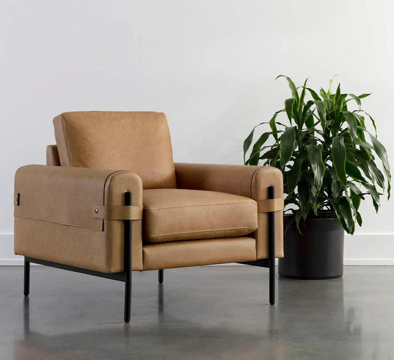 Camus Armchair Modern Leather With Black Iron Legs