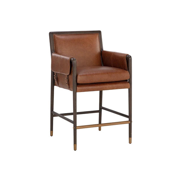 Mauti Counter Stool Brown Leather With Gold Metal Caps