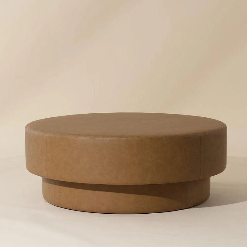 Arlo Ottoman Milliken Cognac Modern Faux Leather Design